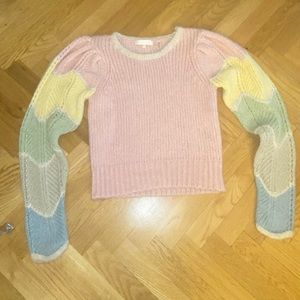 Loveshackfancy puffed sleeve colorful sweater size S worn once